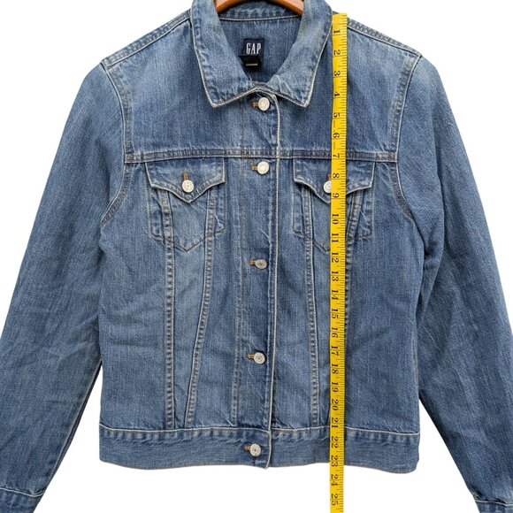 Vtg GAP Jean Trucker Jacket Womens Blue Cotton Denim Button Front Y2K Size L - Picture 6 of 9